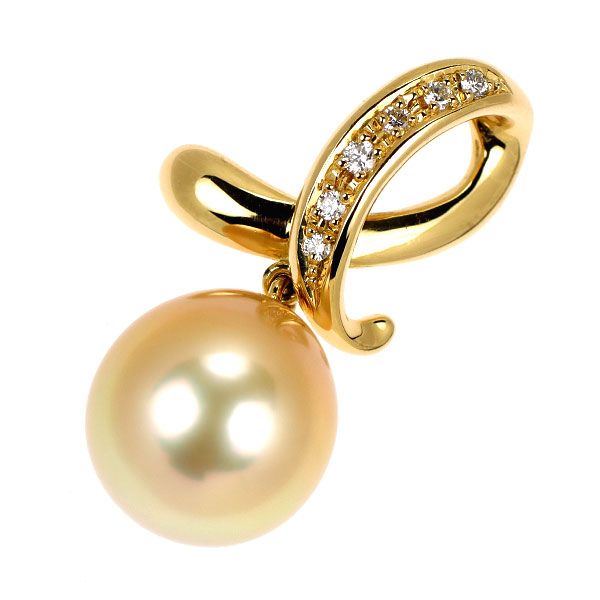 田崎真珠 K18YG ゴールデンパール ダイヤモンド ペンダントトップ 径約