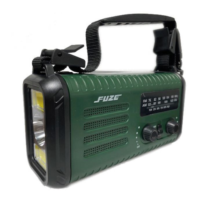 derctvue FUZE 多機能防災ラジオ AM|ワイドFM放送 20000 mAh バッテリー ダークグリーン 手回し充電 ソーラー充電 USB充電 IPX 3 防滴 LEDライト ホイッスル 笛 ファイアースタータ コンパス