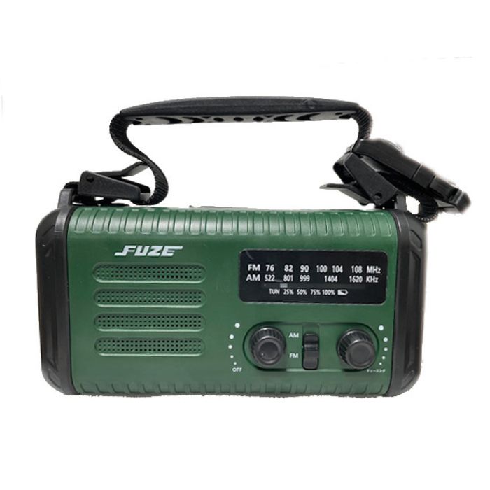 derctvue FUZE 多機能防災ラジオ AM|ワイドFM放送 20000 mAh バッテリー ダークグリーン 手回し充電 ソーラー充電 USB充電 IPX 3 防滴 LEDライト ホイッスル 笛 ファイアースタータ コンパス
