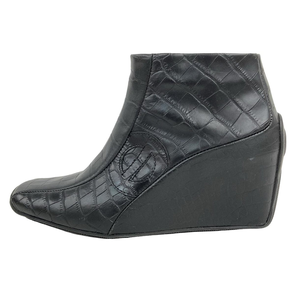 NONAME ノーネーム ショートブーツ 37 レディース - 黒 型押し加工|ウェッジソール レザー