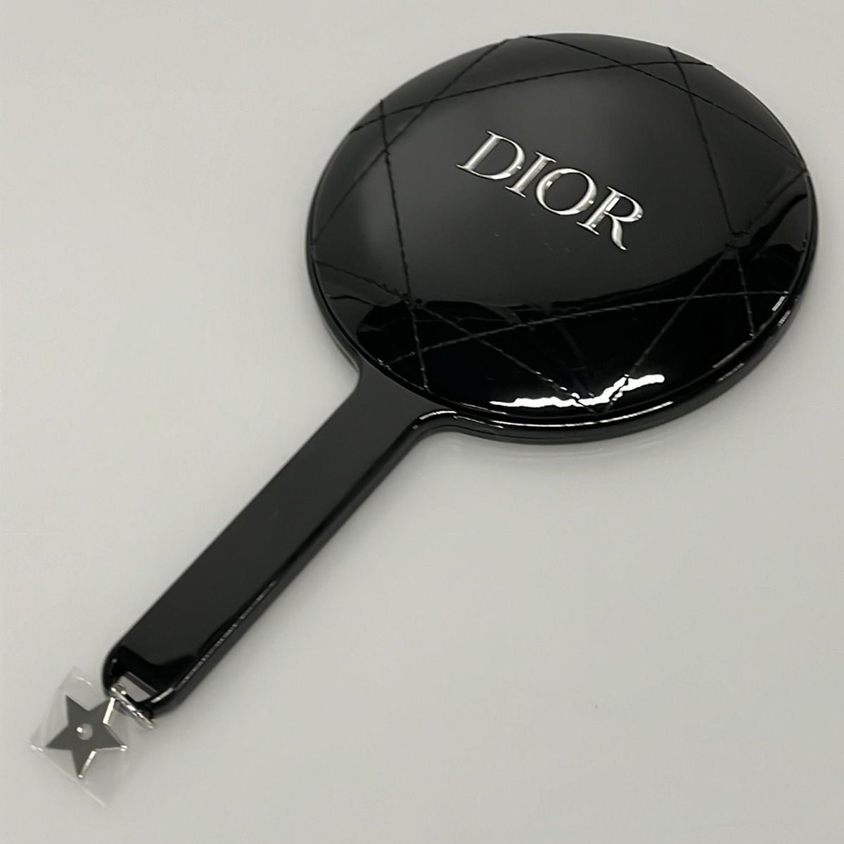DIOR|ChristianDior ディオール|クリスチャンディオール ミラー クリア×黒 ノベルティ|ハンドミラー|カナージュステッチ レザー