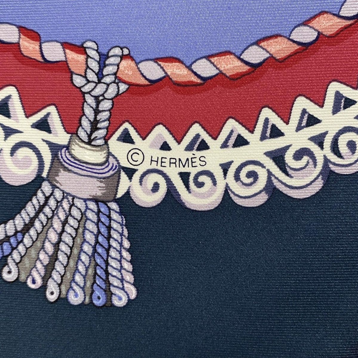 HERMES エルメス スカーフ カレ90 ライトブルー×ボルドー×マルチ 馬