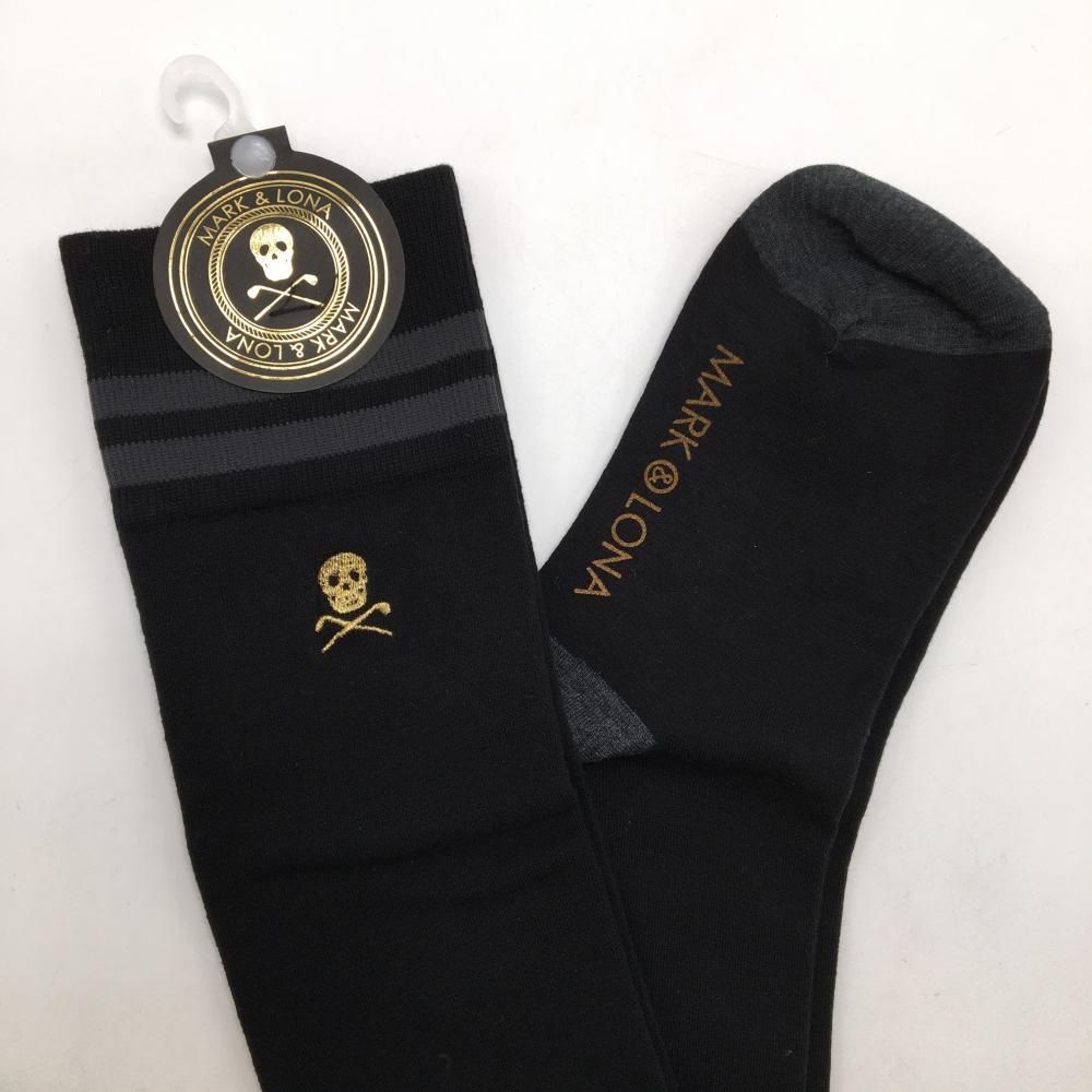 新品】マークアンドロナ ニーハイソックス 黒×グレー スカル