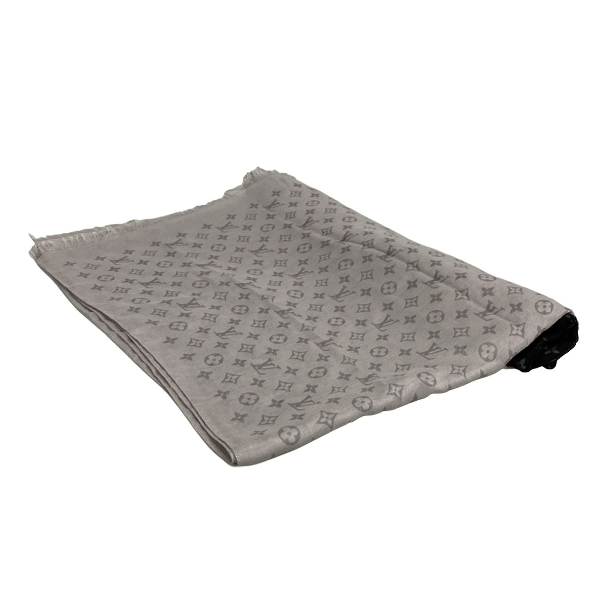 LOUIS VUITTON ルイヴィトン ストール ショール - MP 1984 黒×グレー モノグラム柄 カシミヤ シルク