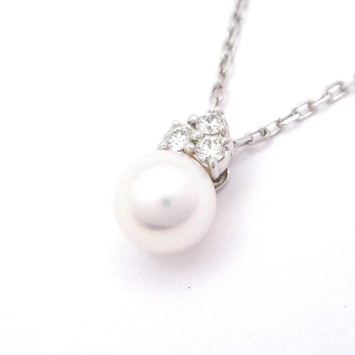 mikimoto ミキモト ネックレス - K 18 WG×パール×ダイヤモンド 3 Pダイヤ