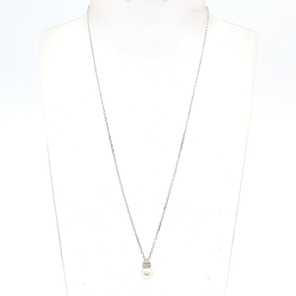 mikimoto ミキモト ネックレス - K 18 WG×パール×ダイヤモンド 3 Pダイヤ