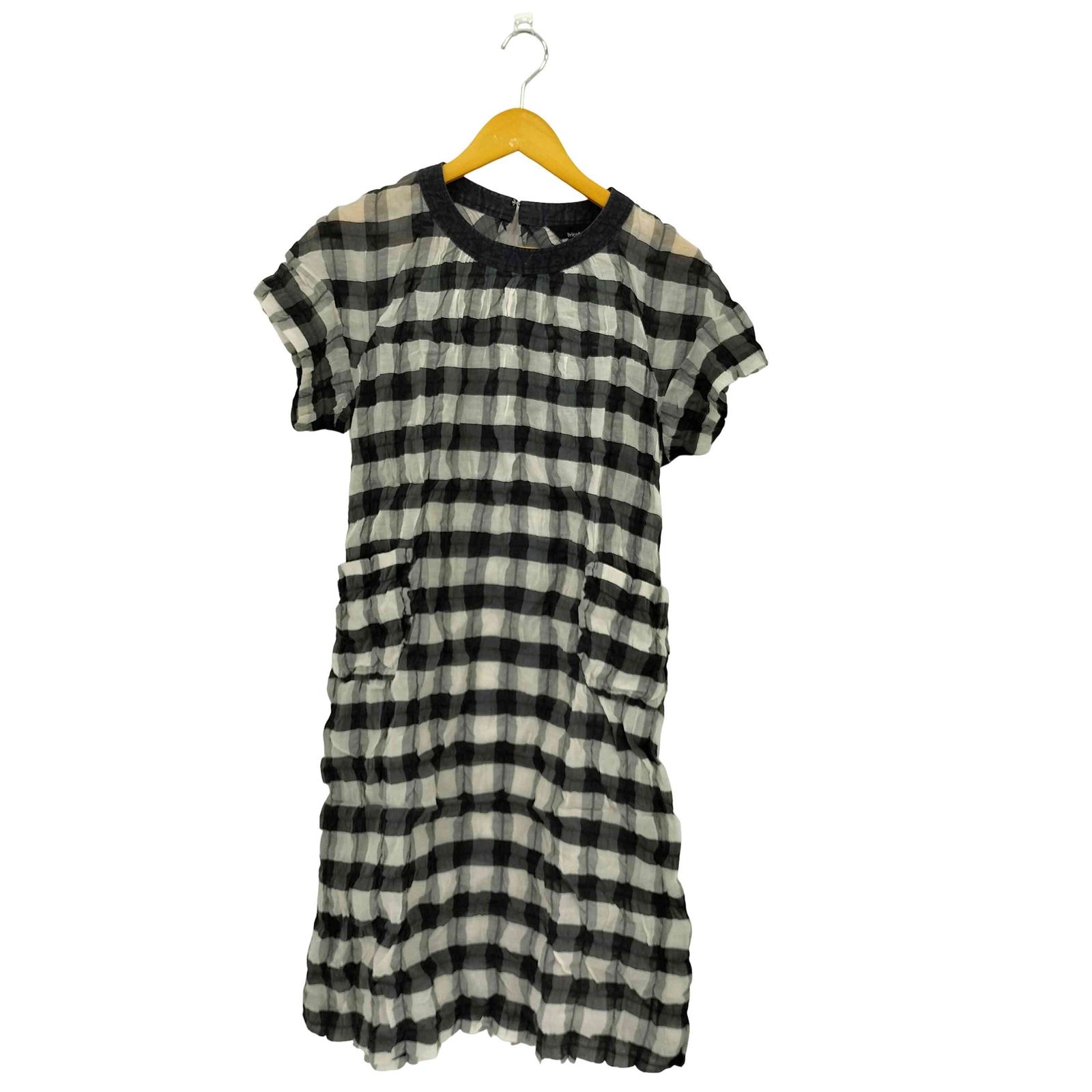 トリココムデギャルソン tricot COMME des GARCONS シワ加工 バンドカラー チェック シルクブレンド ワンピース レディース JPN S