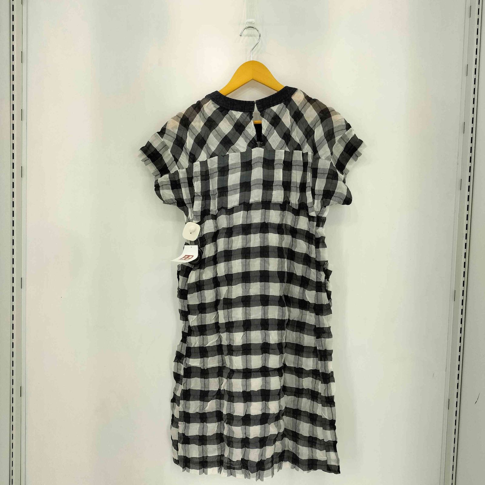 トリココムデギャルソン tricot COMME des GARCONS シワ加工 バンドカラー チェック シルクブレンド ワンピース レディース JPN S