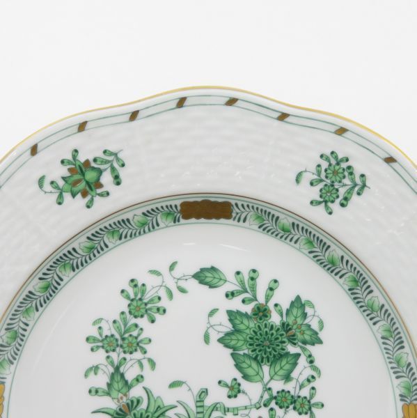 ヘレンド プレート インドの華 アポニーグリーン 三日月型プレート セット 18.5 cm×12.5 cm HERENDO 洋食器 半月皿 金彩 1級品