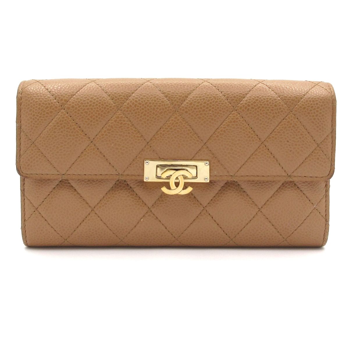CHANEL シャネル 長財布 ココロック マトラッセ ベージュ ゴールド金具