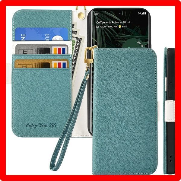 Google Pixel 6a グリーン ケース付き Google Pixel 本革 6a ケース 手帳型 スマホケース ストラップ付き