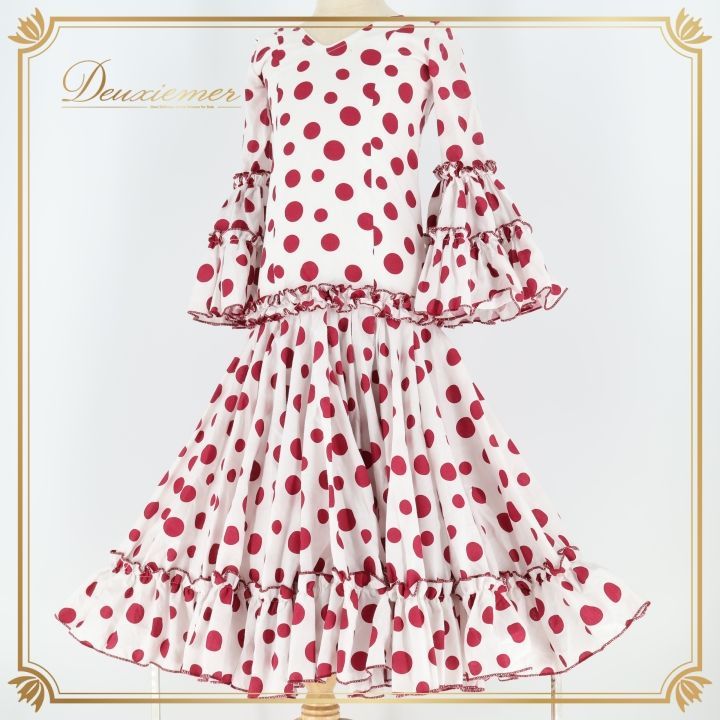 フラメンコ 衣装 ワンピース ドレス 子供 キッズ ジュニア 水玉 ドット ボランテ フリル ダンス パーティ 発表会 赤 白 ホワイト系 レッド系 フラメンコ衣装 子供ドレス 可愛いデザイン ダンス衣装 発表会用 おしゃれ 赤ドット 白ドット
