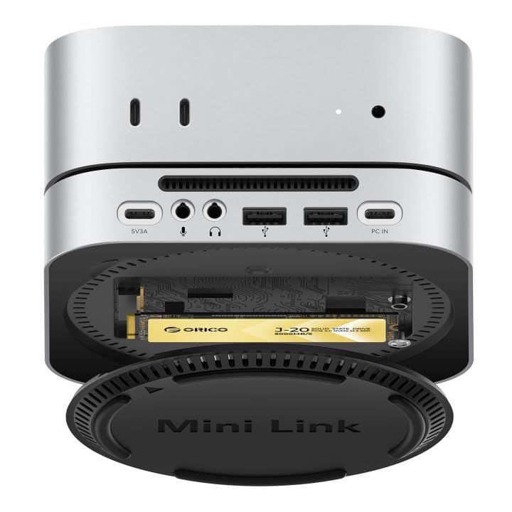 ORICO MiniLink Mac Mini M 4 アルミ製ドッキングステーションは M.2 NVMe SSD スロットを装備し 最大 8 TB まで対応 40 Gbps USB インターフェース USB-A 480 Mbps 付きスタンド オーディオ I|
