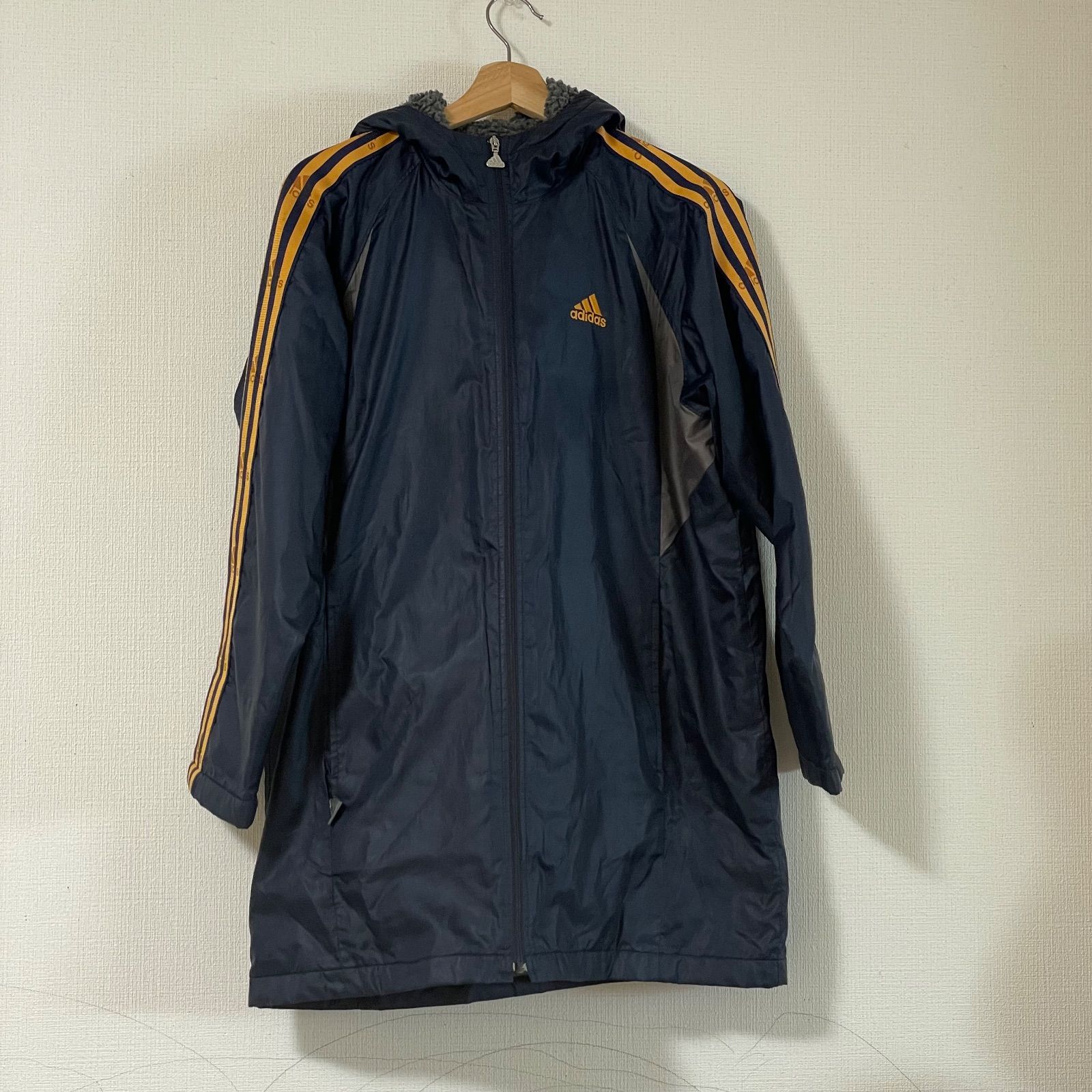 アディダス　ベンチコート　М adidas ネイビー　ブラウン　裏起毛 アディダス 裏ボア ベンチコート 160 ネイビー×オレンジ(ゴールド系