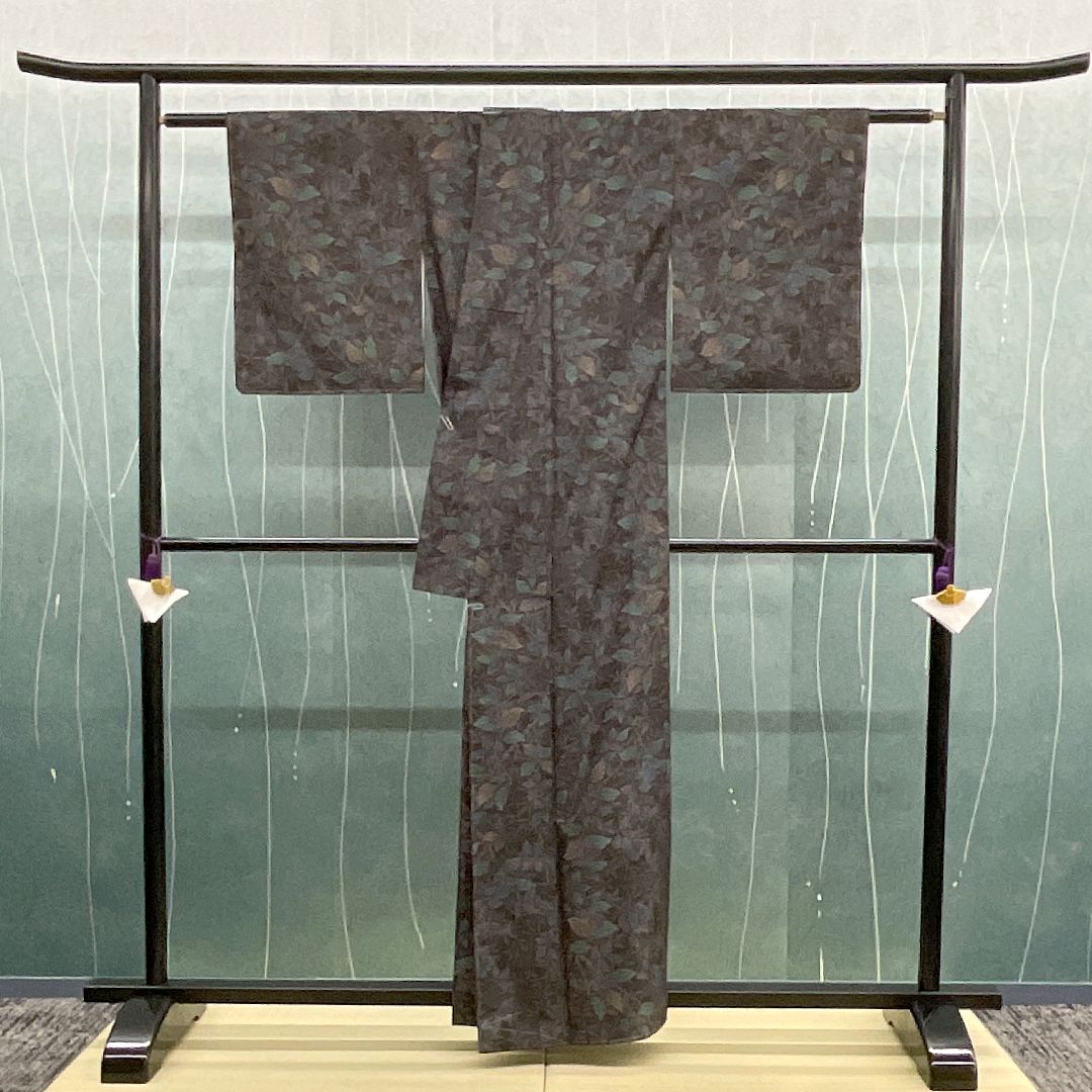 適応身長 約159 cm リサイクル着物 大島紬 証紙 しつけ糸つき 8300 00017