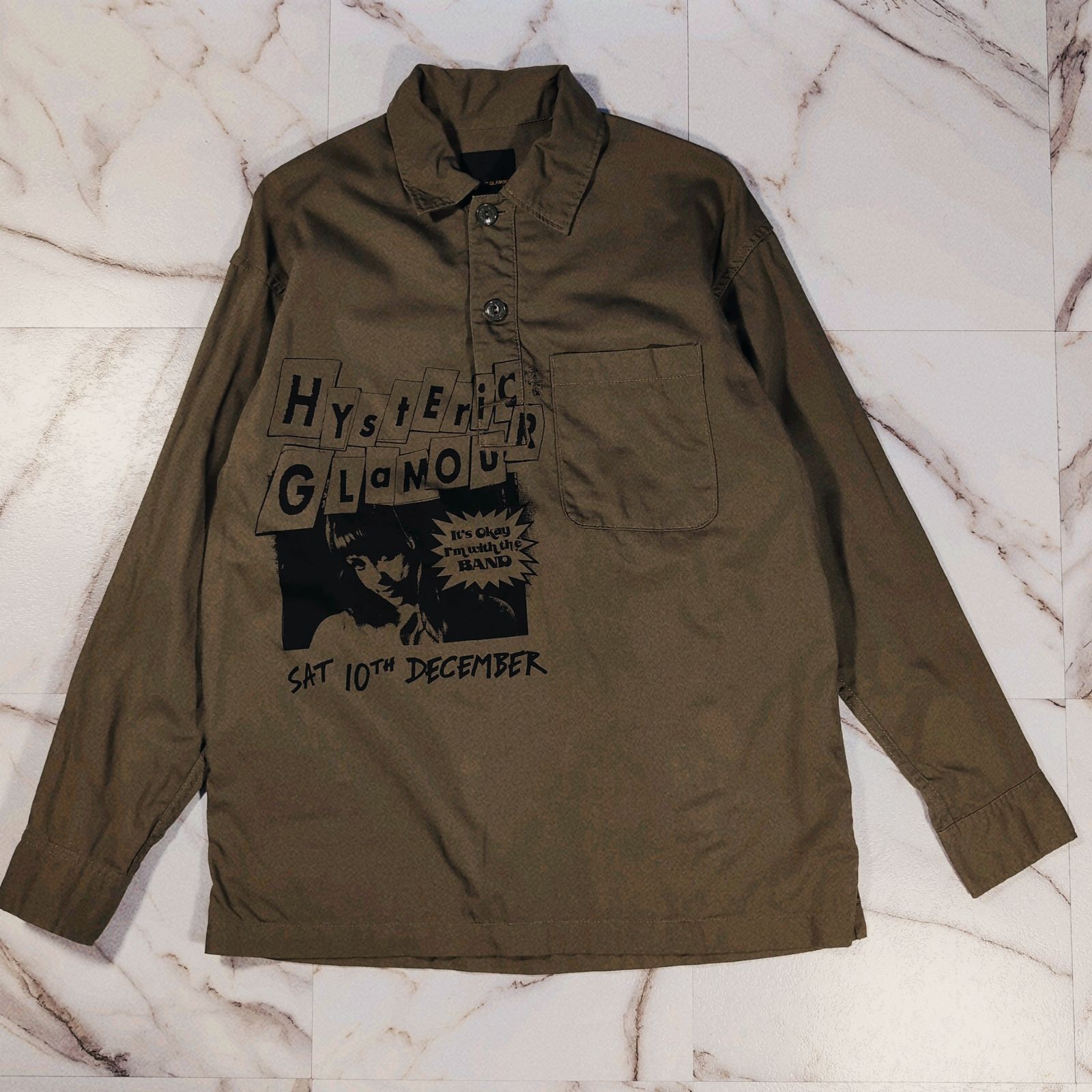 19 AW HYSTERIC GLAMOUR LIVE AT MILITARY PULLOVER Shirt S カーキブラウン ヒスガールプリント ロゴプリント