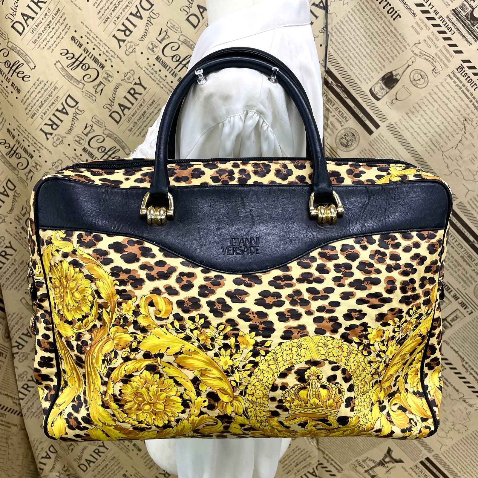 VERSACE ヴェルサーチ トート ハンドバッグ レオパ ビジネス 旅行FZ492 