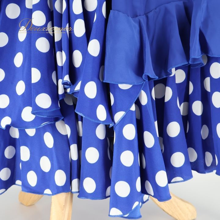 フラメンコ 衣装 ファルダ スカート シージョ ペチコート ドット 水玉 フリル ボランテ 青 白 ピキージョ ダンス パーティ 発表会 スペイン製 ホワイト系 ブルー系 レディース スカートファッション フリル付き おしゃれ コスチューム