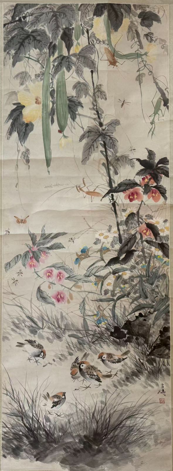 中国近現代花鳥画 王雪涛 1903–1982 花鳥図 掛け軸