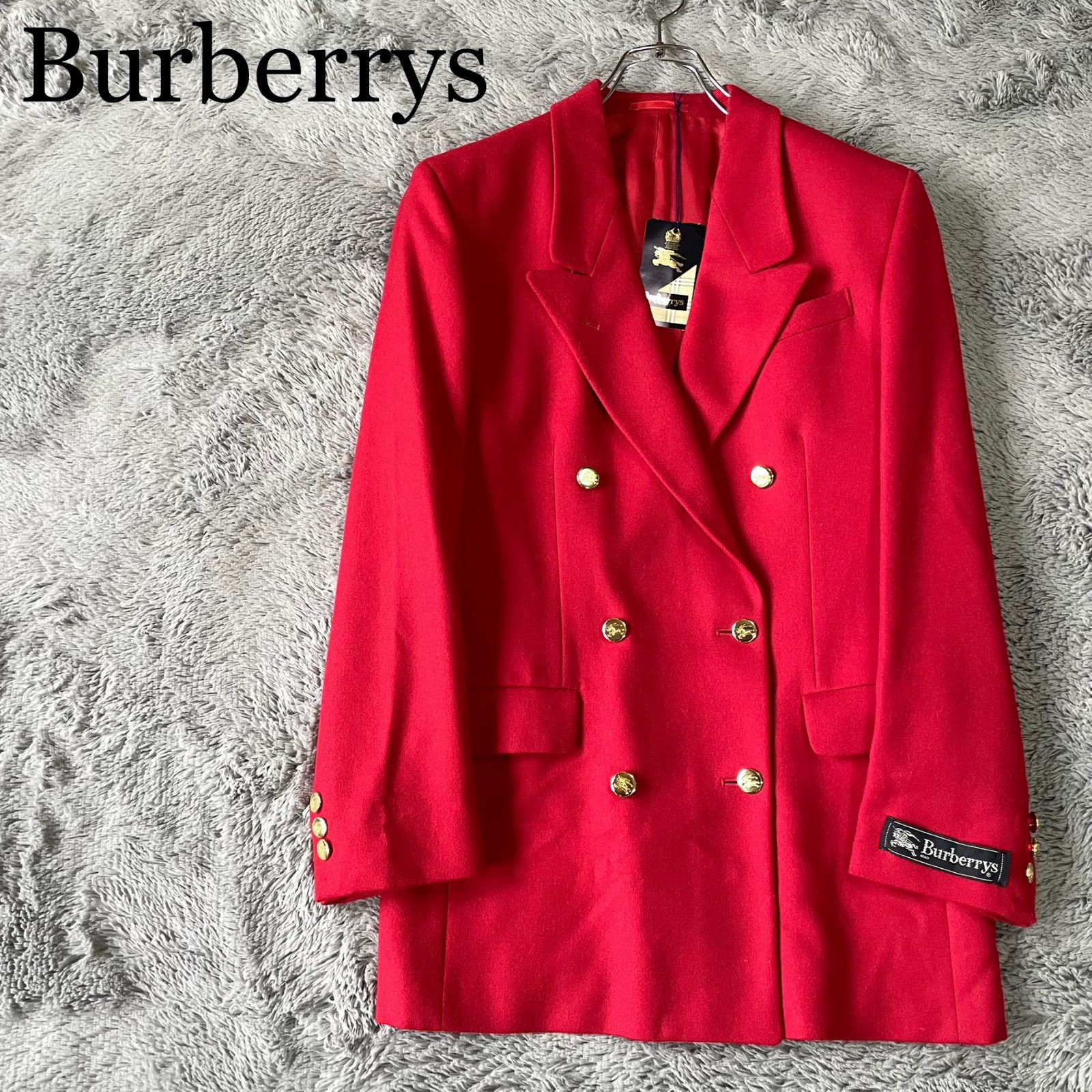 美品 Burberrys 赤 ダブル ブレザー 上着 希少】タグ付き未使用✨Burberrys バーバリーズ テーラードジャケット