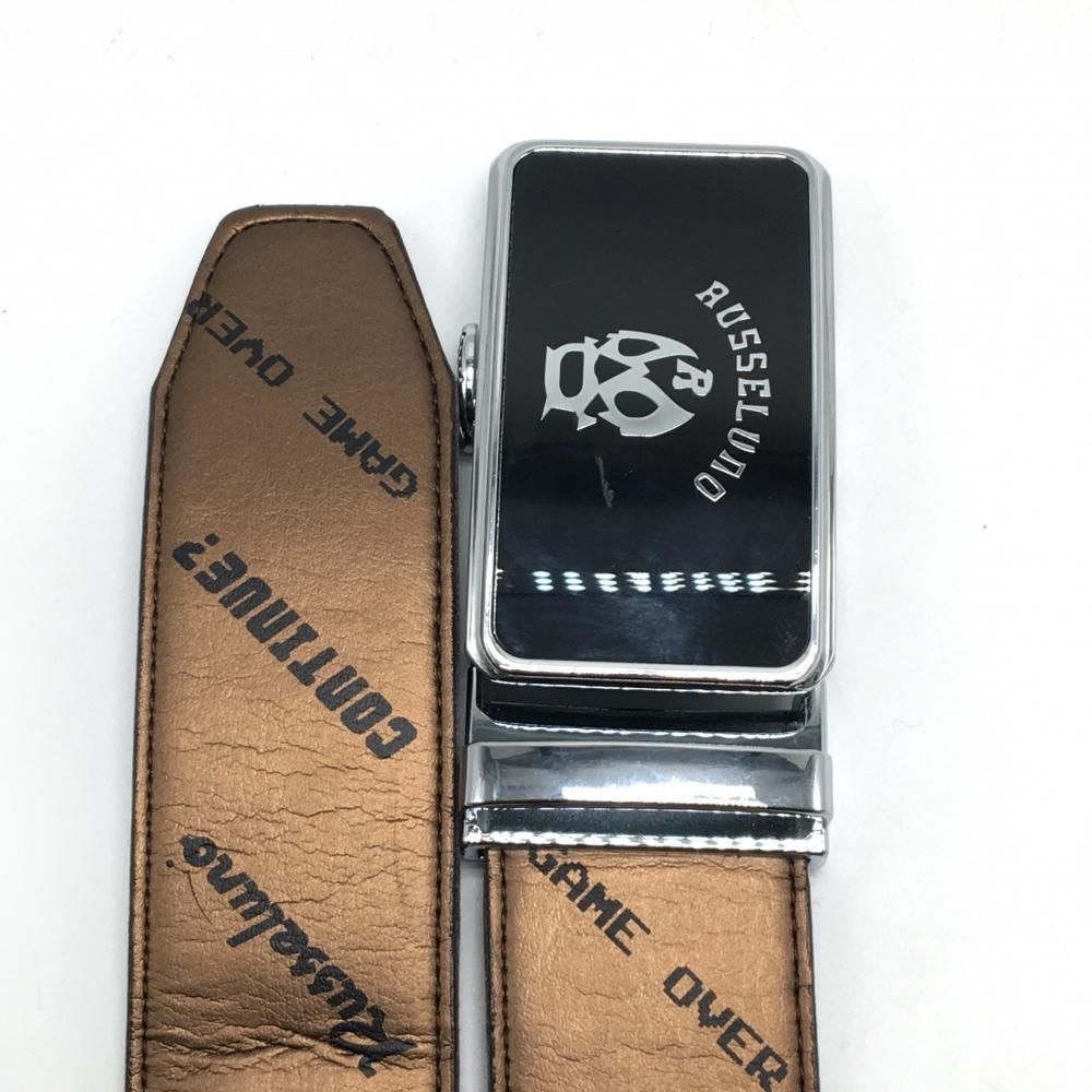 美品】ラッセルノ セレーションベルト ブラウン×黒 ロゴ総柄 ルチャ