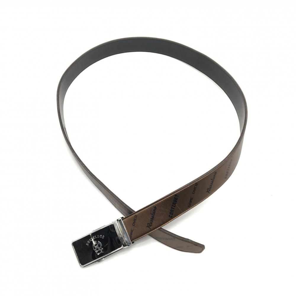 新品 ラッセルノ ゴルフ エンボス カモ ベルト ブラウン 定価26,400円 美品】ラッセルノ セレーションベルト ブラウン×黒 ロゴ総柄 ルチャ