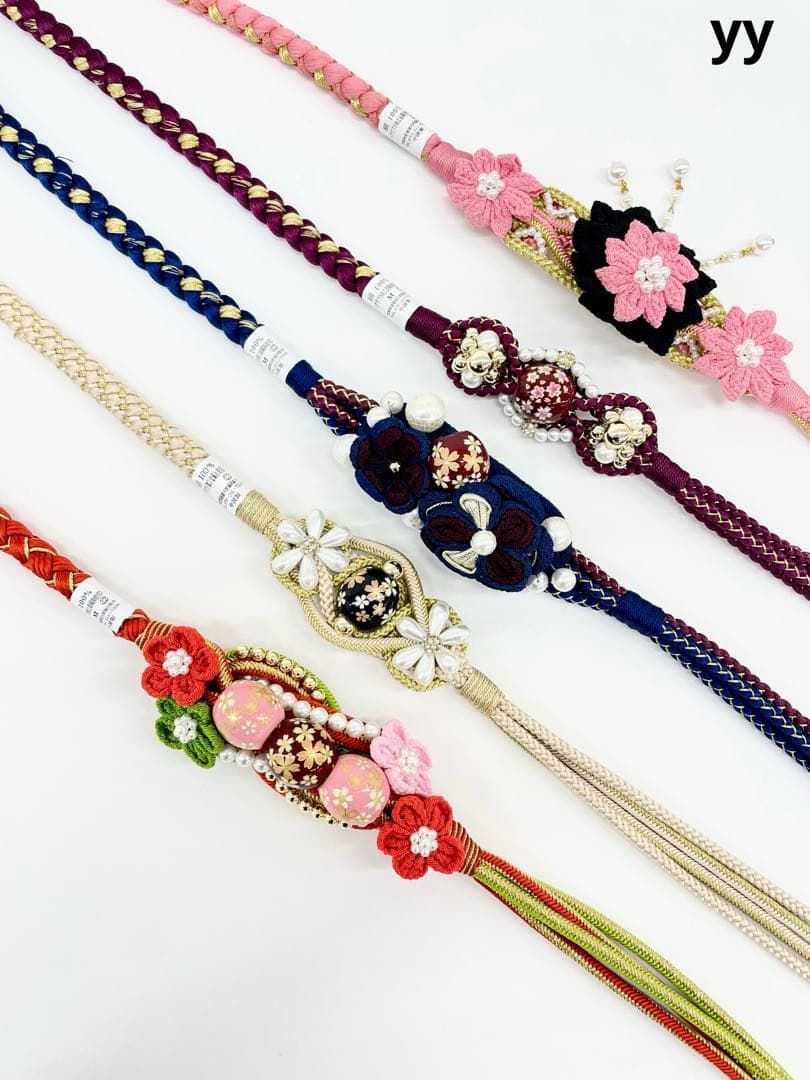 振袖用帯締め 飾り付き より房 5本おまとめ ♥品 正絹 yy