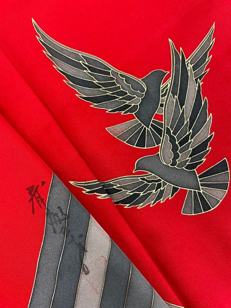  ブランド振袖 斎藤三才 金彩 鳥 身丈170 cm 撥水加工済 MO 3264 振袖 着物