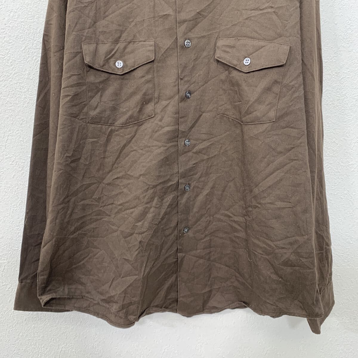 USA製 BIG YANK 長袖 無地シャツ XL ブラウン ビッグヤンク ボタン 胸
