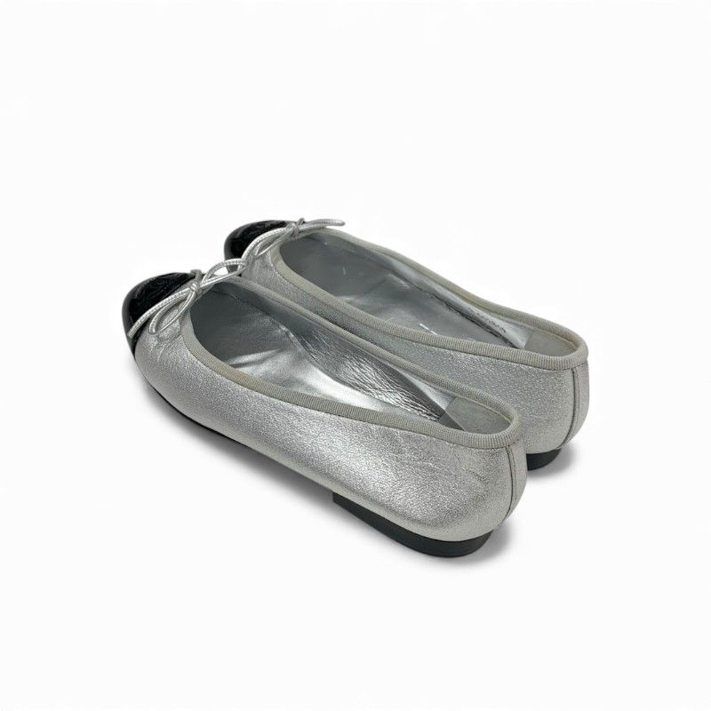❥CHANEL【シャネル】ココマーク♡フラットシューズ バレエシューズ シルバー CHANEL バレエフラットシューズシルバーCOCOマークサイズ37