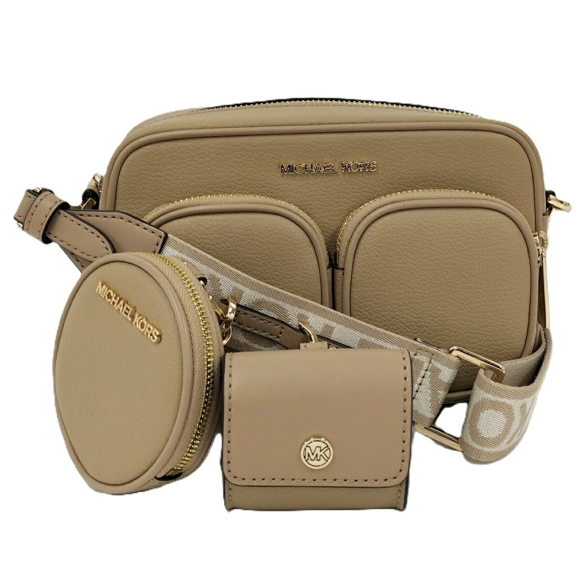 MICHAEL KORS クロスボディ ウィズテックアタッチ ショルダーバッグ レザー ベージュ