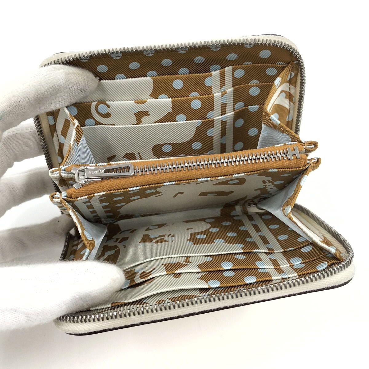 HERMES アザップシルクイン コンパクト コインケース レザー アイボリー U刻印