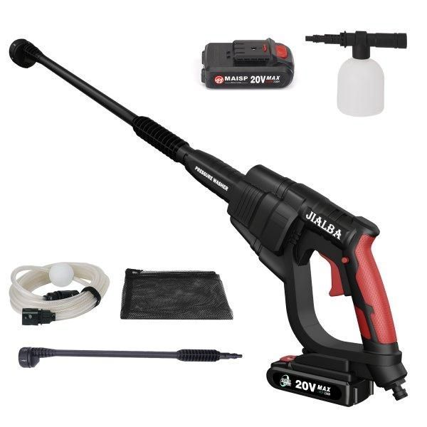 高圧洗浄機 コードレス 充電式 強力噴射 自吸式 バケツ 水道接続 自吸タイプ 軽量コンパクト スマート収納 省エネ|速充電 日本語説明書付き water-pistol-black-red