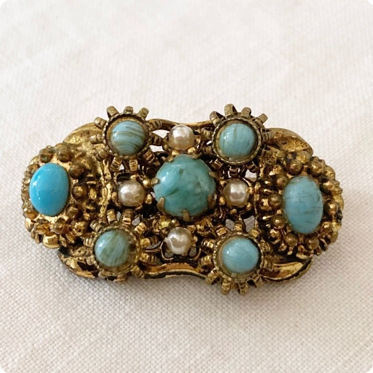 フランス直輸入】ターコイズカラーのガラスが美しい ヴィンテージ