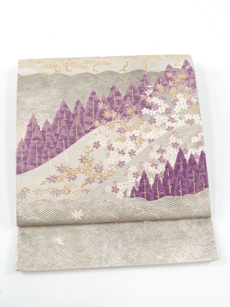 リサイクル 袋帯 帝王紫 引箔 遠山 波に花 正絹 _ 西陣 セミフォーマル お呼ばれ カジュアル おしゃれ着 洒落着 パーティ お茶会 お稽古 練習 仕立て上がり fo 7325 k