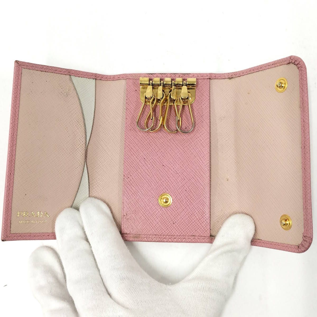 PRADA 4連キーケース サフィアーノ ベスト レザー ピンク