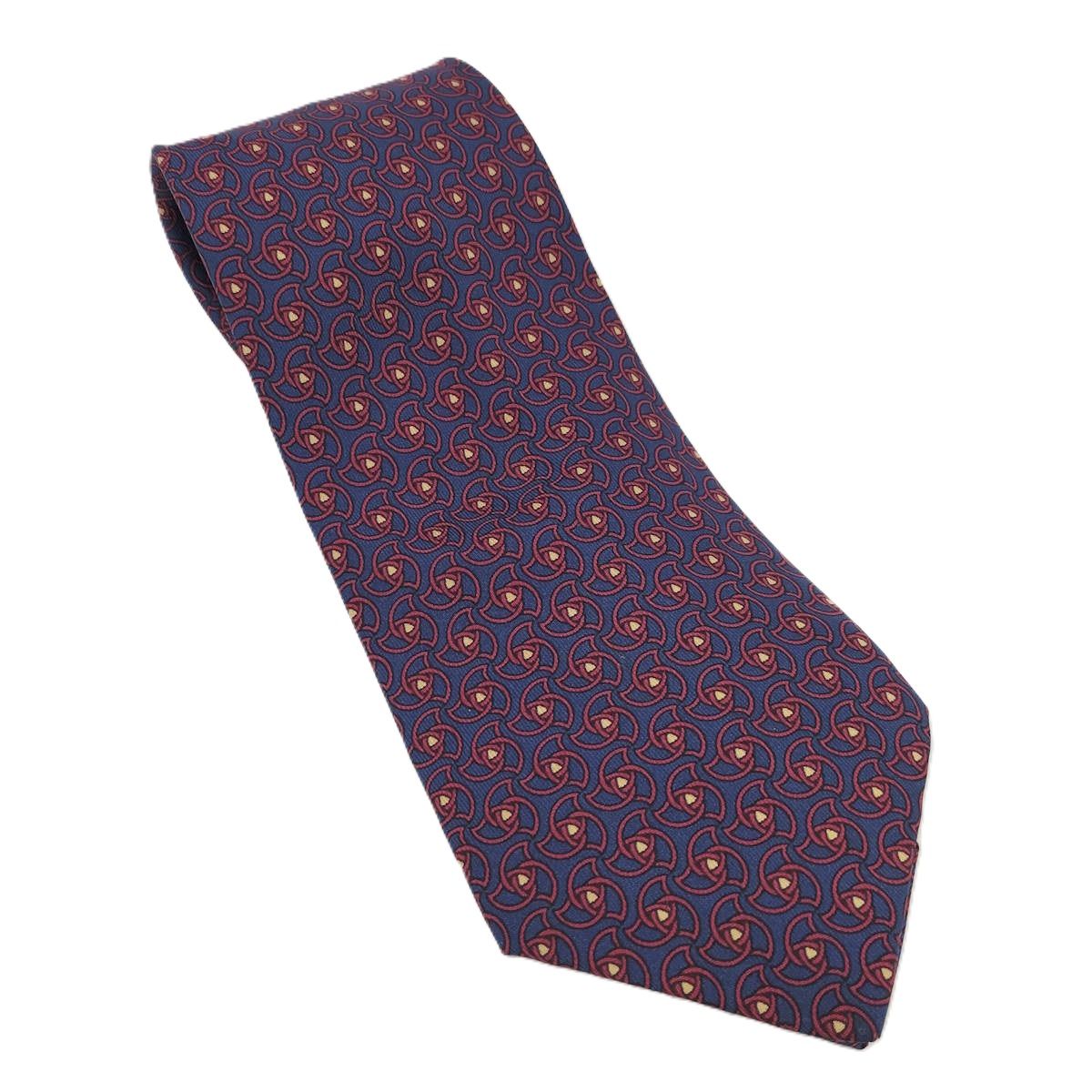 【値下】HERMES ネクタイ ネイビー 幾何学模様 HERMES（エルメス） ネクタイ 幾何学柄 ネイビーブルー : ピナコテカ