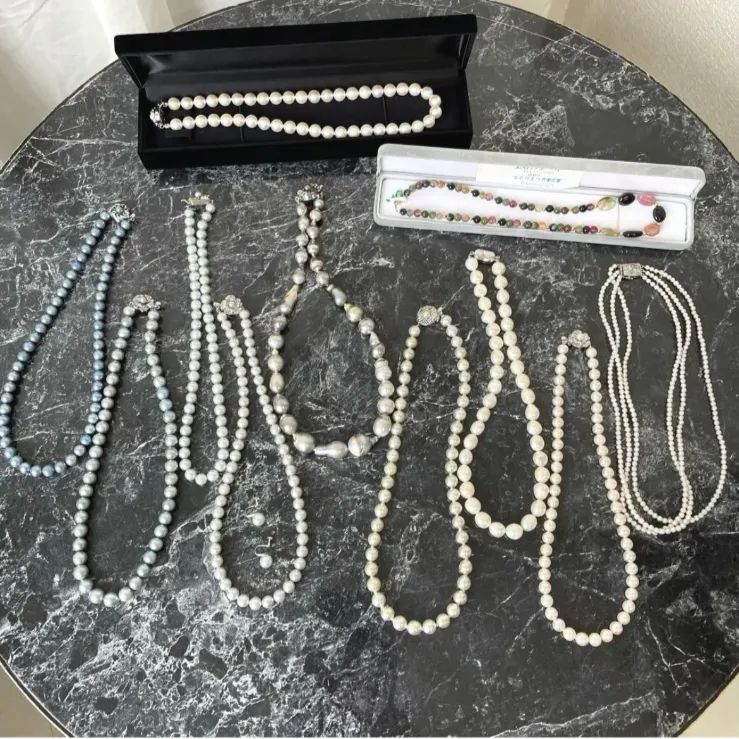 あこや 淡水 本真珠 マルチストーン ネックレス イヤリング K 18 14 12点 まとめ売り