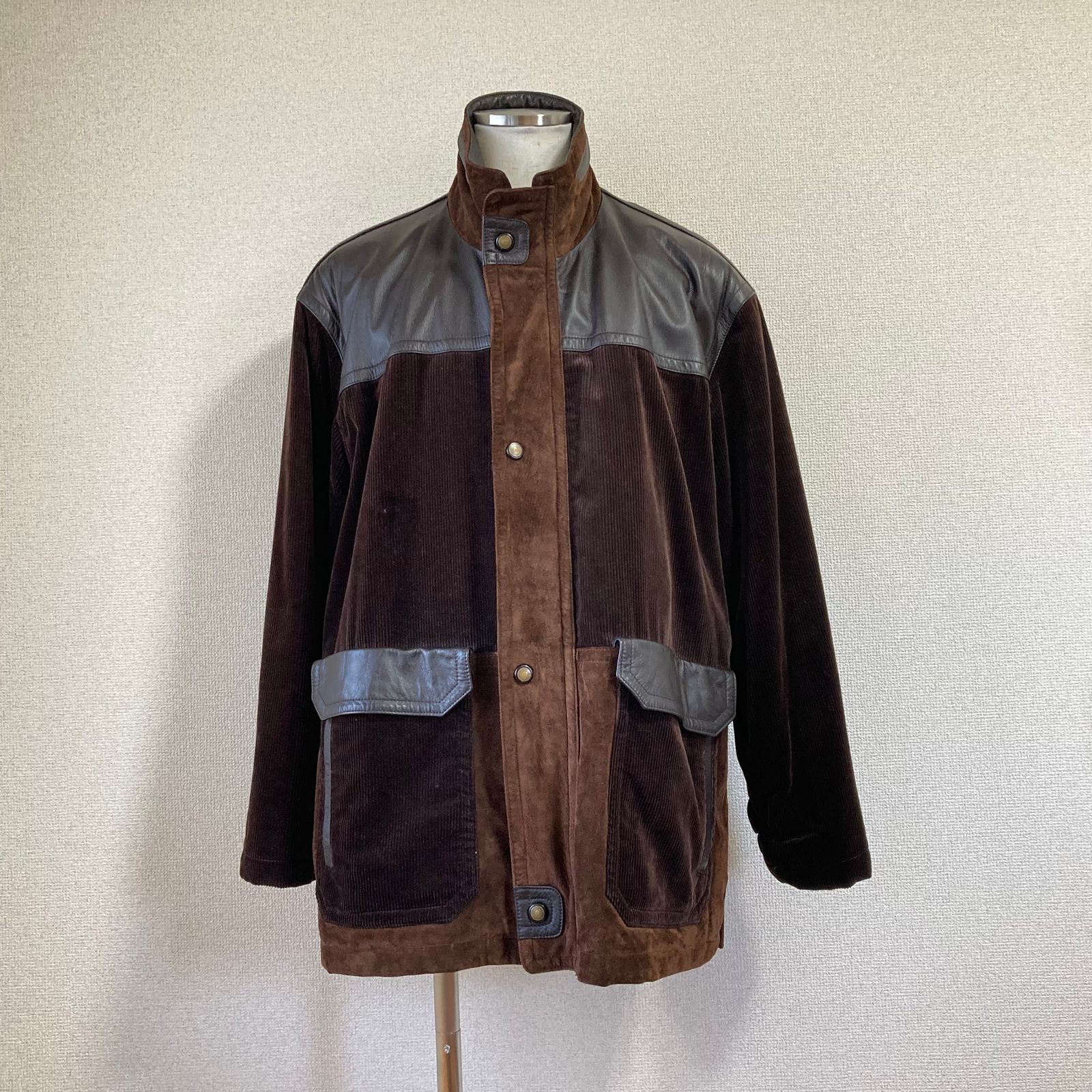 ロータリーグループ ハンティングジャケット ブルゾン 48 L 茶 カーフスキン 中綿 キルティング レザー 革 コーデュロイ