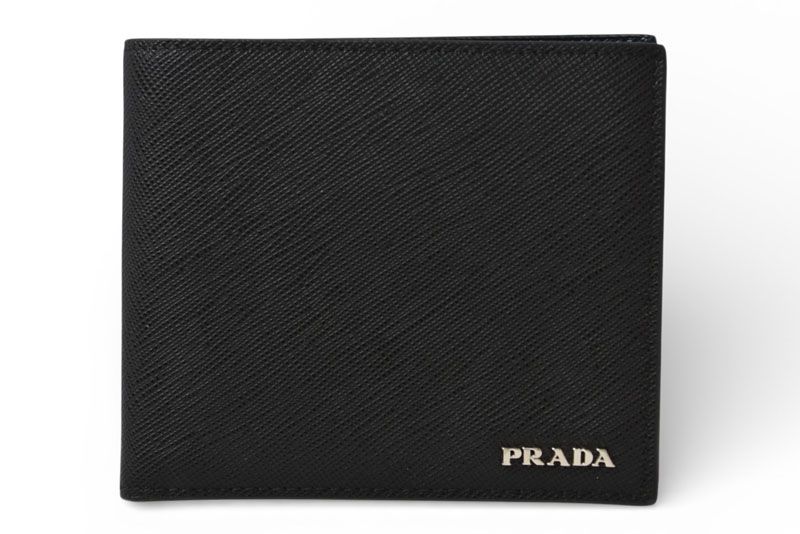 プラダ 財布 二つ折り アウトレット メンズ PRADA 折財布 |レザー ブラック|ダークネイビー 2 M 0738