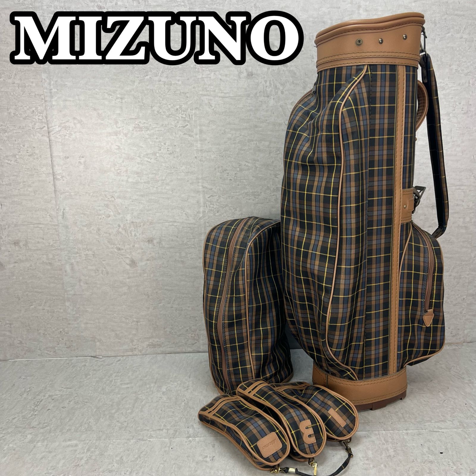 ミズノ ゴルフ キャディバッグ ヘッドカバー カート式 約８型 チェック柄 Mizuno