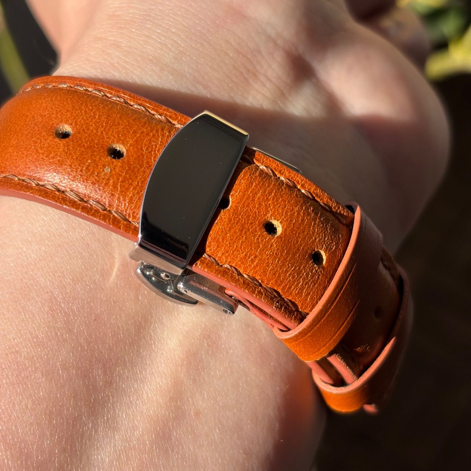 プレミアムレザーベルト ライトブラウン ステンレス製Dバックル 20mm