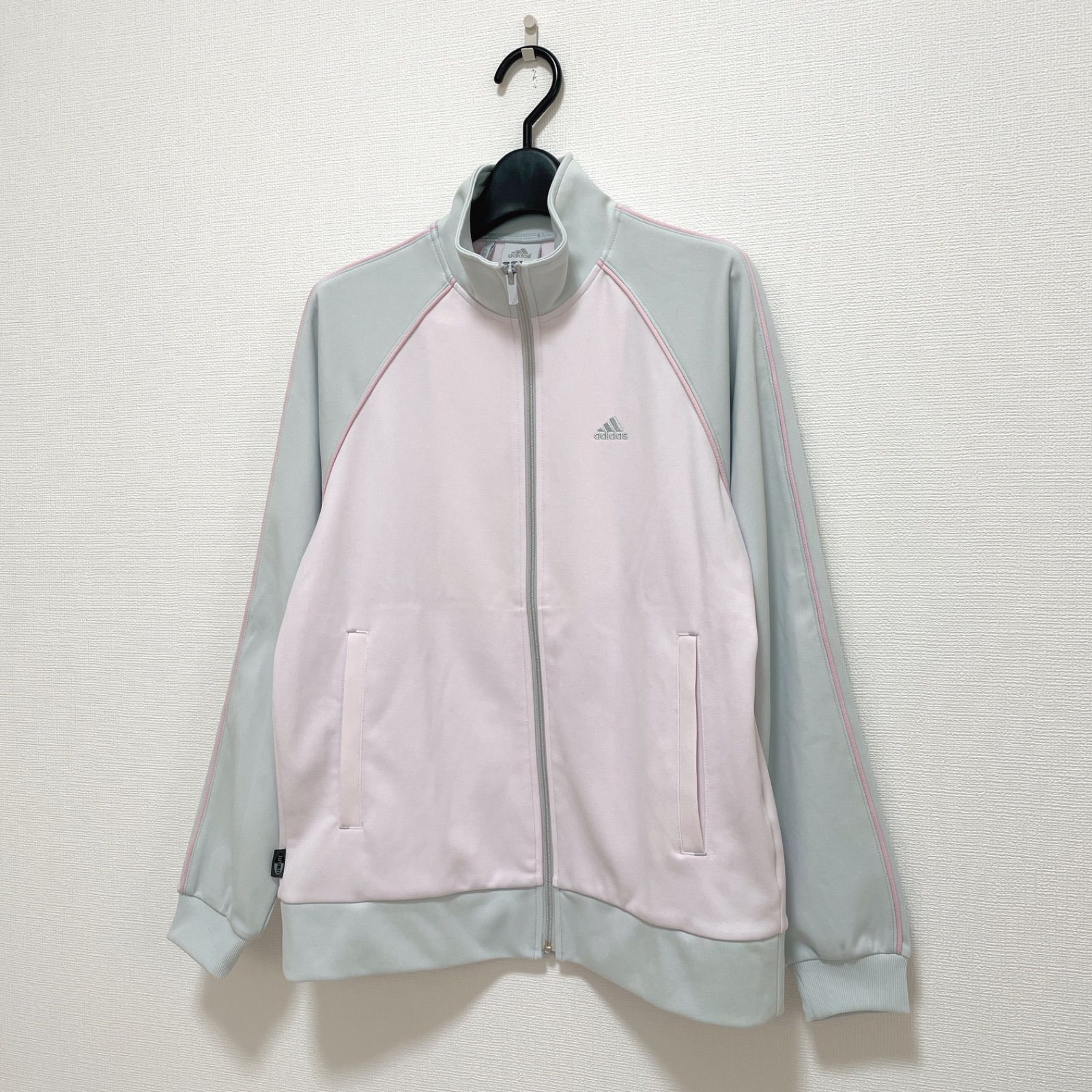 【アディダス】トラックジャケット ジャージ L ピンク グレー 希少カラー 長袖 アディダス】トラックジャケット ジャージ L ピンク グレー 希少カラー
