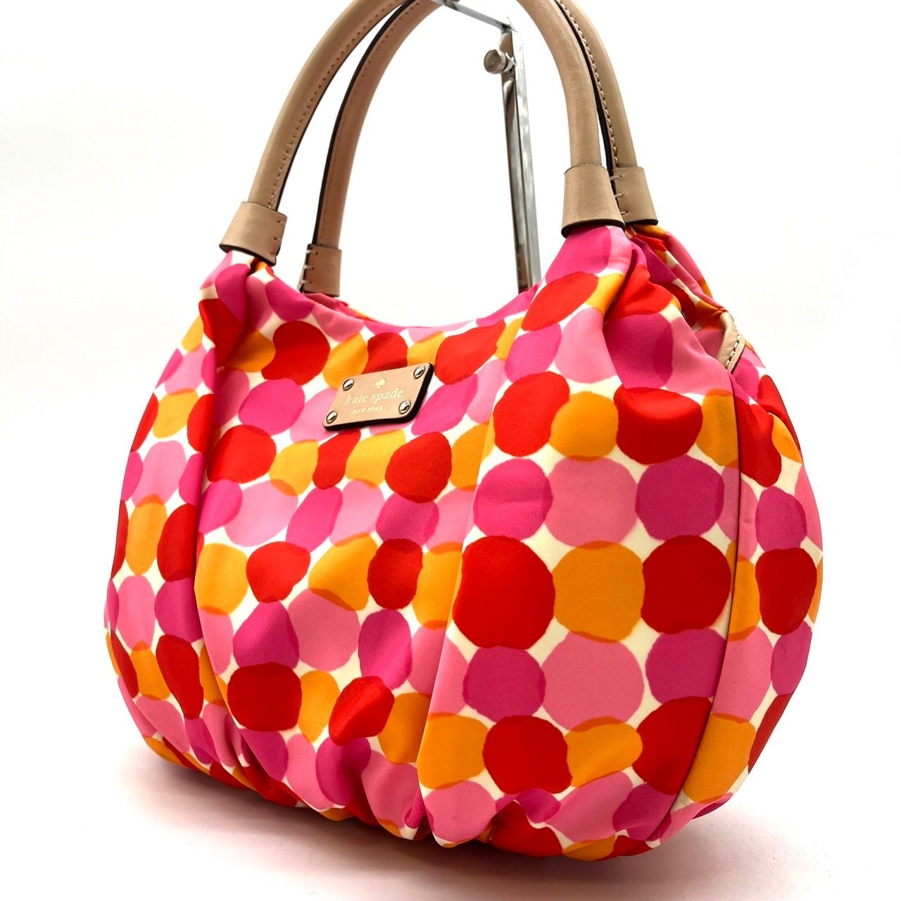 良品】kate spade new york ケイトスペード 水玉 総柄 ハンドバッグ 