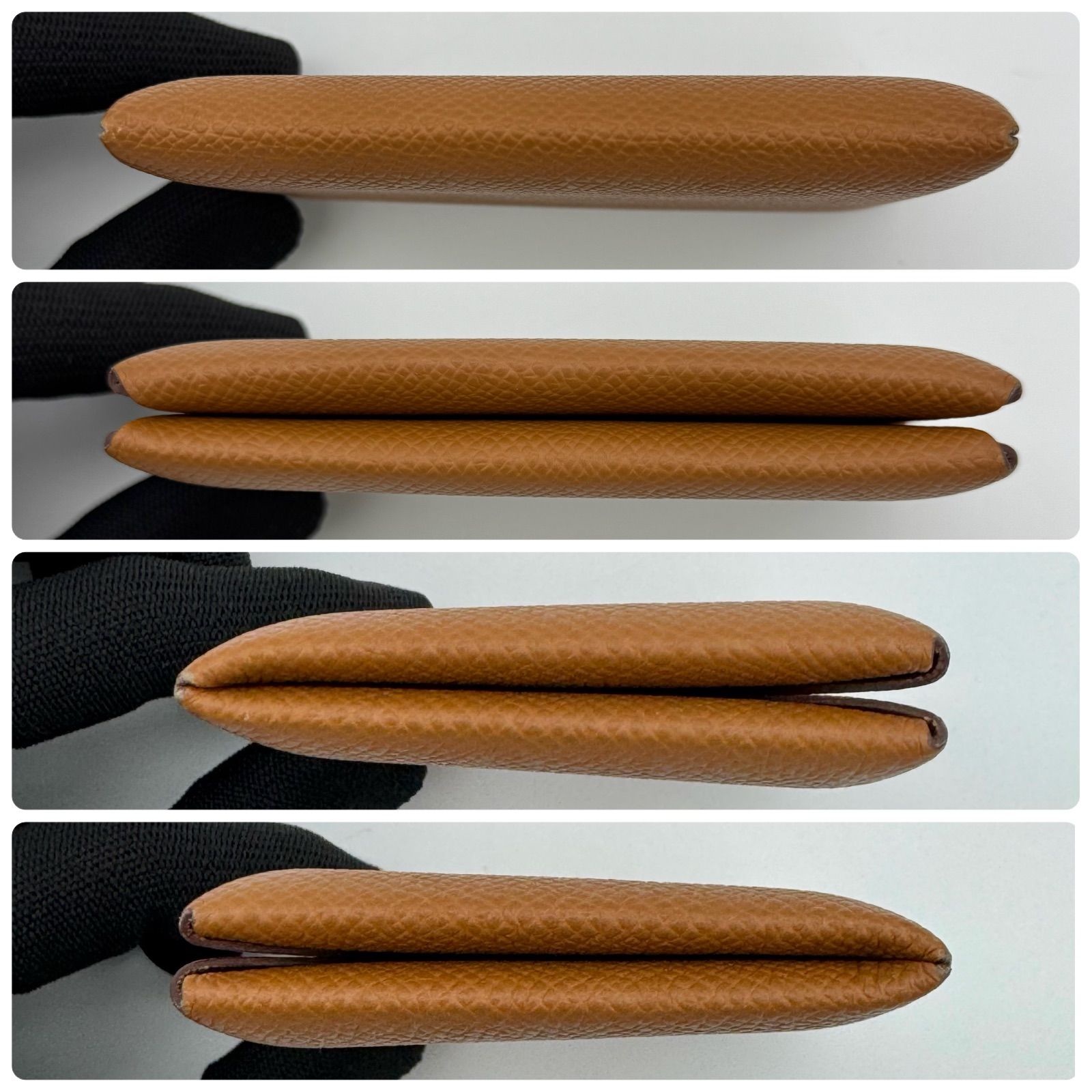  き エルメス HERMES カルヴィ カードケース 名刺入れ ブラウン系 茶 ゴールド エプソン シボ レザー 2つ折り Z刻印 名刺 定期 パスケース 小物 ブランド カードケース 小物