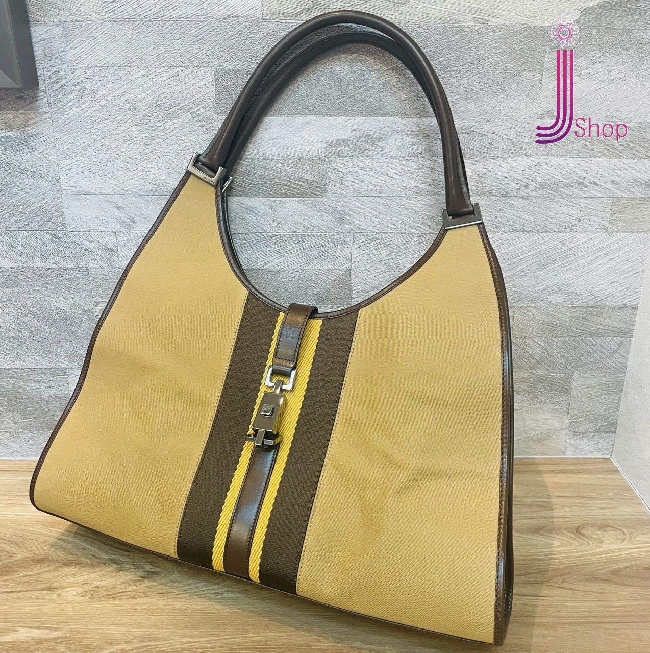 GUCCI グッチ ジャッキー ハンドバッグ ショルダーバッグ キャンバス レザー ベージュ 002 1066