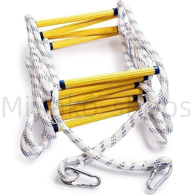 避難はしご 全長約5m 柔らかい ローー エスケープ フック カラビナ付き