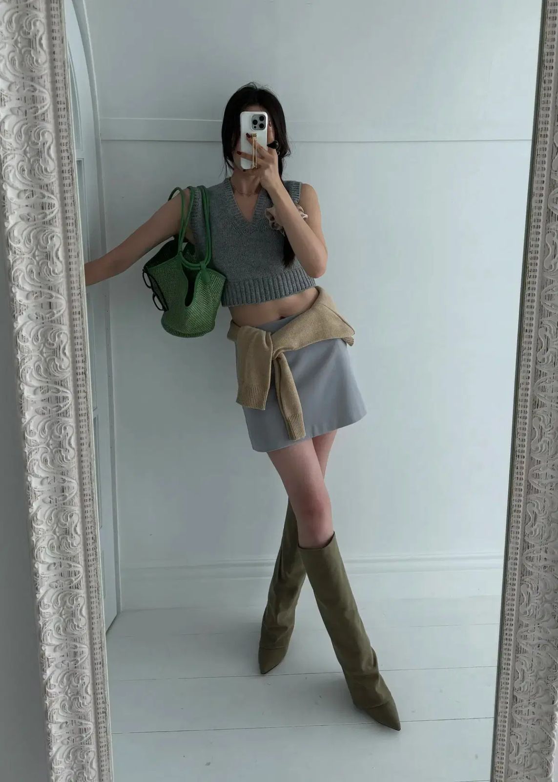 367 ポインテッドトゥ 8 cm ヌバックレザー ドレス風 フォールドオーバー ロングブーツ 2カラー