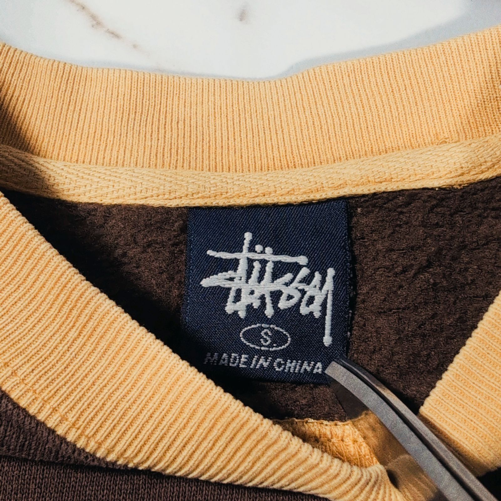 90s 紺タグ OLD STUSSY Sマークロゴプリント ラグランスウェットS 