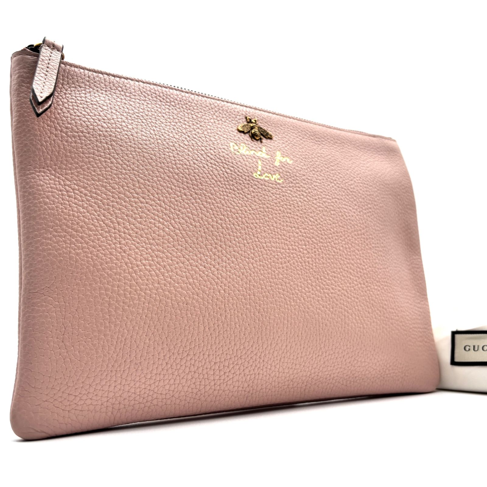 ♥保管品 GUCCI グッチ セカンドバッグ クラッチバッグ ポーチ Bee ビー ロゴ刻印 レザー 本革 シボ革 ピンク ビジネス 小物入れ メンズ レディース 460187